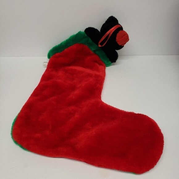 Black White Kitty Cat Christmas Holiday Stocking Felt Eyes Red Hat Plush - Picture 3 of 10